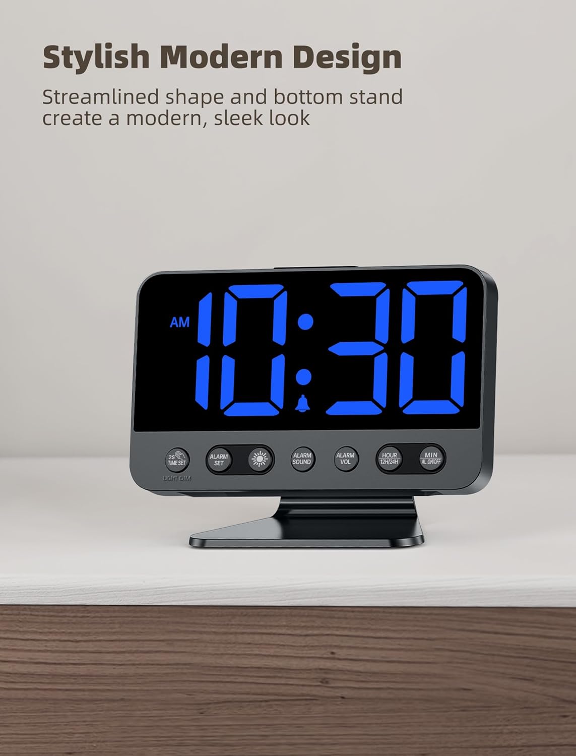 Odokee Digital Alarm Clocks for Bedrooms: Large Bold Number 5 Brightness Dimmer - Easy to Read Across The Room - 5 Alarm Sound 8 Night Light - Silver