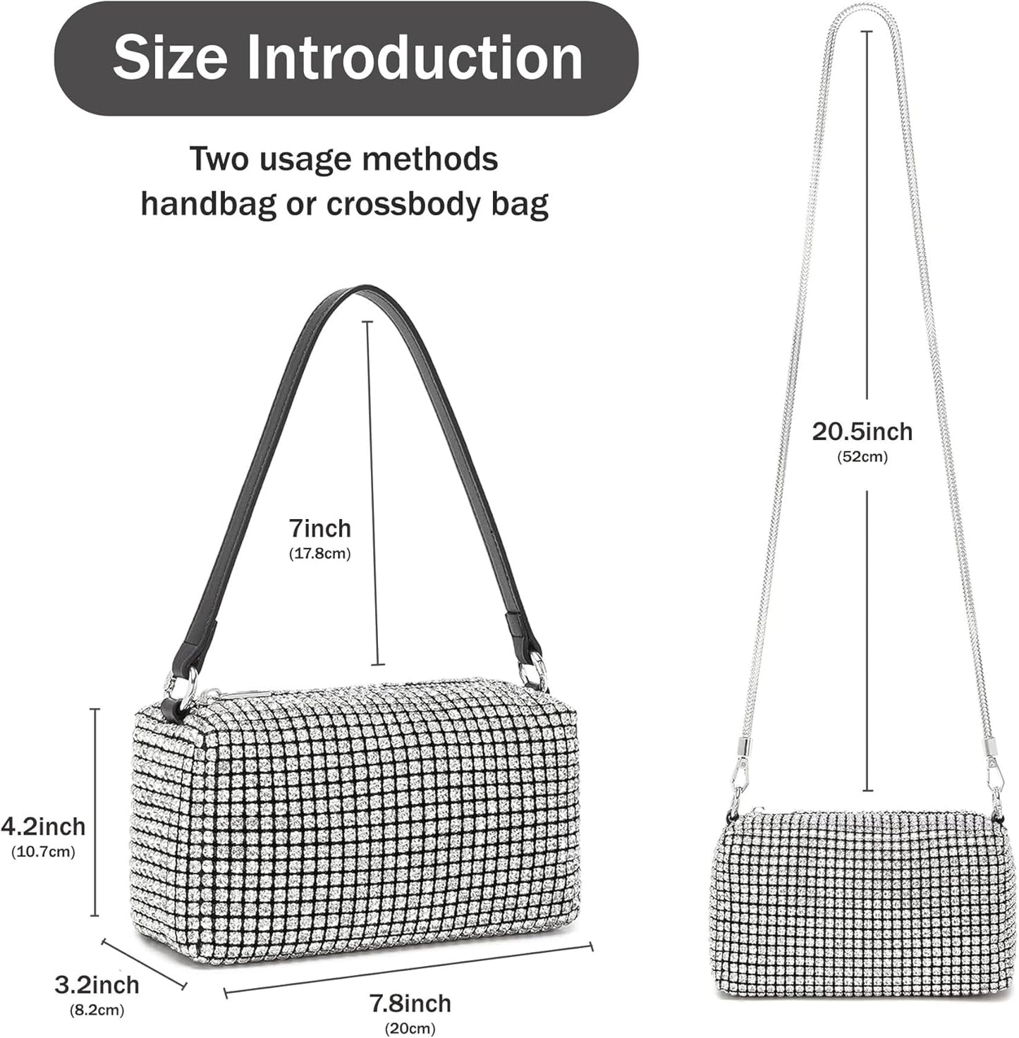 Rhinestone Purse for Women Sparkly Rhinestone Bag Evening Bag Silver Clutch Purses Bling Crossbody Bags for Women