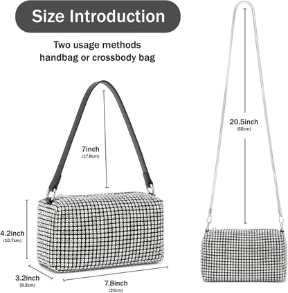 Rhinestone Purse for Women Sparkly Rhinestone Bag Evening Bag Silver Clutch Purses Bling Crossbody Bags for Women