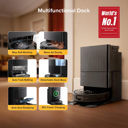 roborock Qrevo S5V Robot Vacuum and Mop, FlexiArm Edge Mopping, 12,000Pa Suction, Smart Obstacle Avoidance, Dual Anti-Tangle Brushes, 10mm Mop Lifting, Auto Mop Washing&Drying, Self-Emptying&Refilling