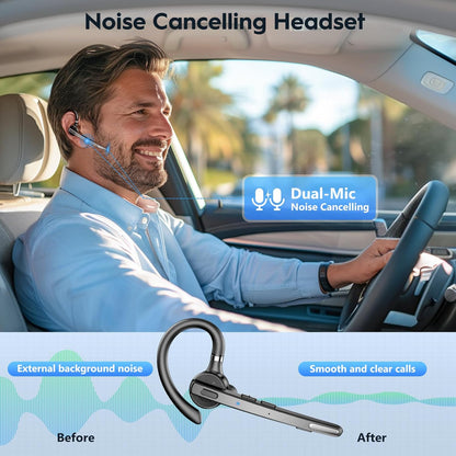Bluetooth Headset V5.1, Wireless Headset with 500mAh Charging Case ENC Noise Cancelling Microphone, Bluetooth Earpiece 72H Talk Hands-Free Headphones for Cell Phone Office Business Driving (M51)