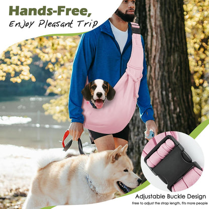Pawaboo Small Dog Sling Carrier, Reversible Hands Free Dog Sling Carrier for Small Dogs and Cats, Puppy Sling Carrier with Adjustable Strap Buckle & Safety Harness, Puppy Essentials, Grey