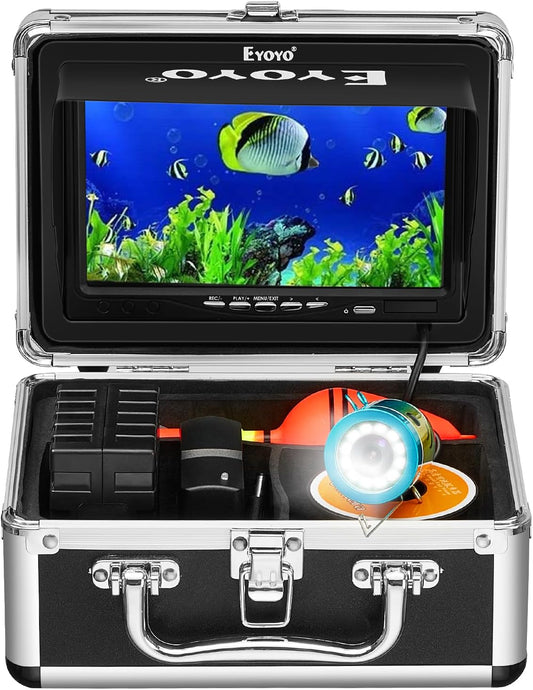 Eyoyo Underwater Fishing Camera Video Fish Finder - 7" Monitor, 1000TVL Camera With 12 White Lights, 30m Cable for Sea/River/Ice Fishing