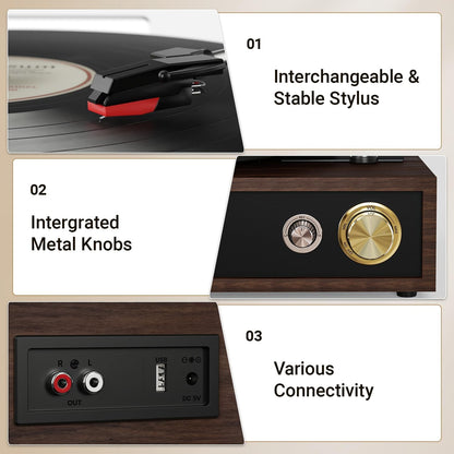 Record Player, FYDEE Vinyl Player with Bluetooth 3-Speed Turntable for Vinyl Records (33/45/78 RPM) with Built-in Bluetooth Receiver & Transmitter, RCA Out/USB in, Dust Cover (Ebony)