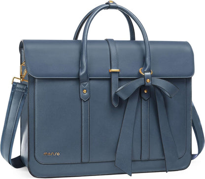 MOSISO Laptop Bag for Women, PU Leather Laptop Shoulder Bag Convertible Backpack, Work Travel Computer Bag with Bowknot - PuriLite