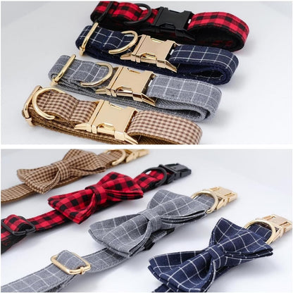 Custom Engraved Dog Collar with Name and Phone Number, Personalized for Small, Medium, and Large Dogs (Plaid)