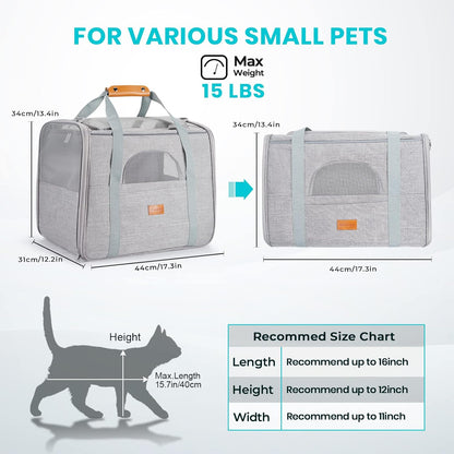 Morpilot Cat Carrier Soft - Portable Pet Carrier for Small or Medium Cats, Dogs and Puppy up to 14lbs, Airline Approved Dog Carrier with Safety Buckle - (Dark Gray)