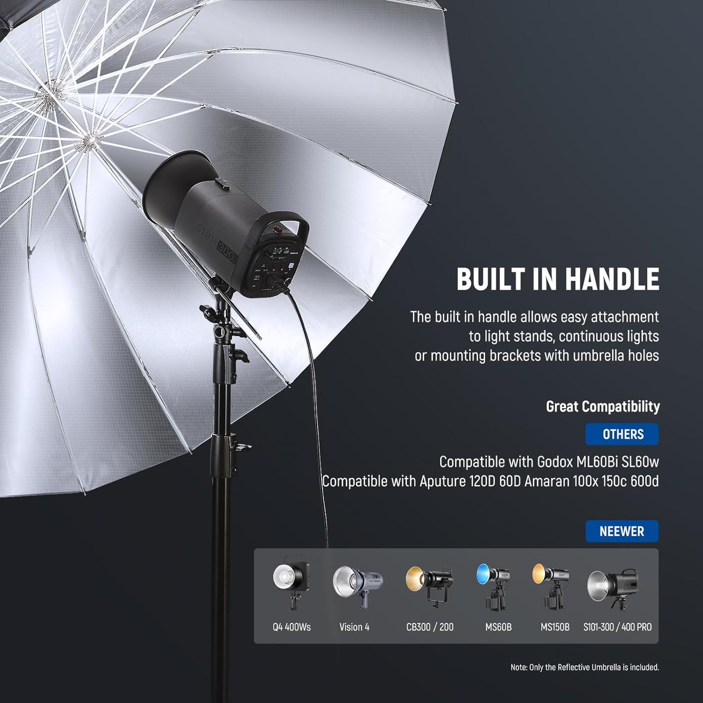 NEEWER 71"/180cm Parabolic Reflective Umbrella Photography with White Inner, Soft Lighting with Diffuser Cover, Bag, Quick Fold for Camera Photo Studio Video Light Shooting Monolight Flash, NS4U