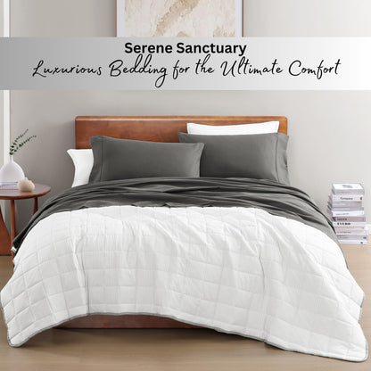 Lane Linen 100% Organic Cotton Queen Sheet Set, 4-Piece Percale Bed Sheets for Queen Bed - Soft, Breathable, Hypoallergenic, Deep Pocket Fits Mattress Up to 15" Deep, Hotel Quality Sheets - White