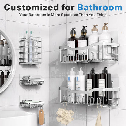 EUDELE 5-Pack Rustproof Stainless Steel Shower Caddy – No Drill Adhesive Bathroom Organizer with Large Capacity, Spacious Shower Shelves for Inside Shower, Kitchen & Home Decor Storage