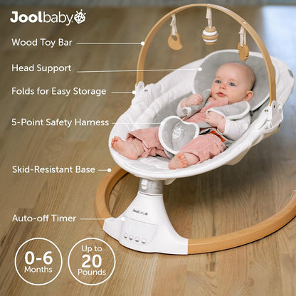 Jool Baby Nova Nature Baby Swing for Infants – Bluetooth Music, Remote Nature-Inspired Design Complements Your Space - Keep Baby Happy While Getting Things Done – Side-to-Side Gentle Motion