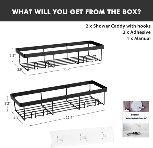Moforoco Shower Caddy Shelf Organizer Rack, Self Adhesive Black Bathroom Shelves Basket, Home Farmhouse Wall Shower Inside Organization and Storage Decor Rv Accessories, First Apartment Essentials - PuriLite