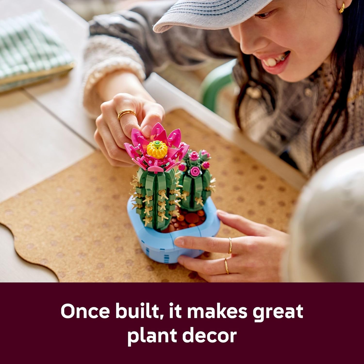 Flowering Cactus Building Toy | Plant Building Set | Artificial Cactus Decor | Construction Block Cactus | Creative Display Model - PuriLite