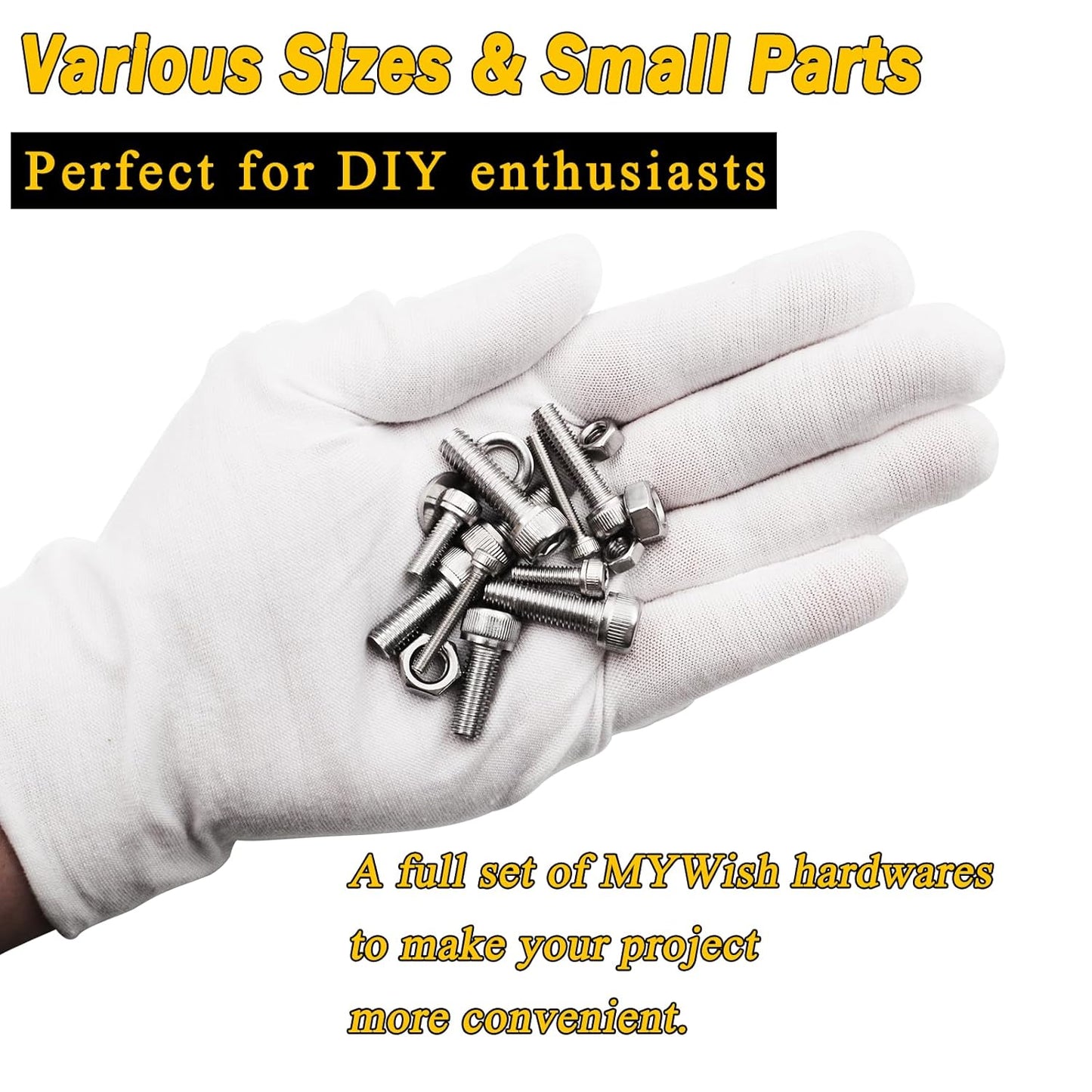 Mywish 900Pcs Metric Screw Assortment, M3 M4 M5 M6 Screw Assortment Kit 304 Stainless Steel Hex Socket Button Head Socket Cap Metric Screws Bolts & Flat Washers/Nuts/Hex Wrenches 16 Sizes 8MM to 20MM