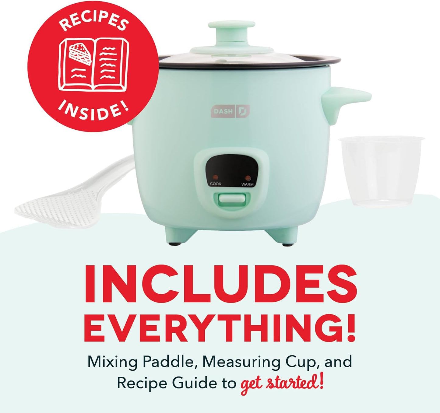 Dash DRCM200GBAQ04 Mini Rice Cooker with Keep Warm, 2 cup, Aqua