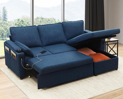 DURASPACE Sofa Bed Sleeper Pull Out 2 in 1 Sectional Sleeper Sofa Couches with Storage,USB, Cup Holder,Pullout Sectional Couches for Apartment Living Room (Dark Gray Linen)