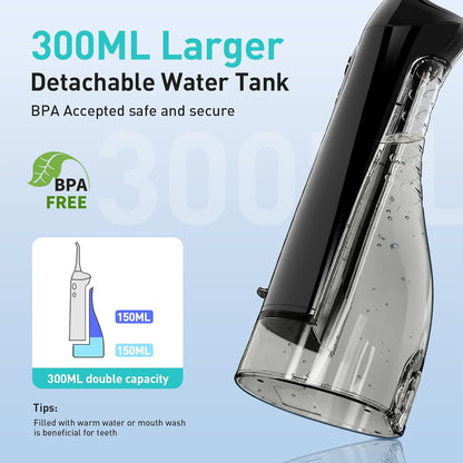 COSLUS Water Teeth Flosser: 300ML Cordless Electric Water Tooth Flossing Rechargeable IPX7 Waterproof Portable Travel Flossers Set for Teeth