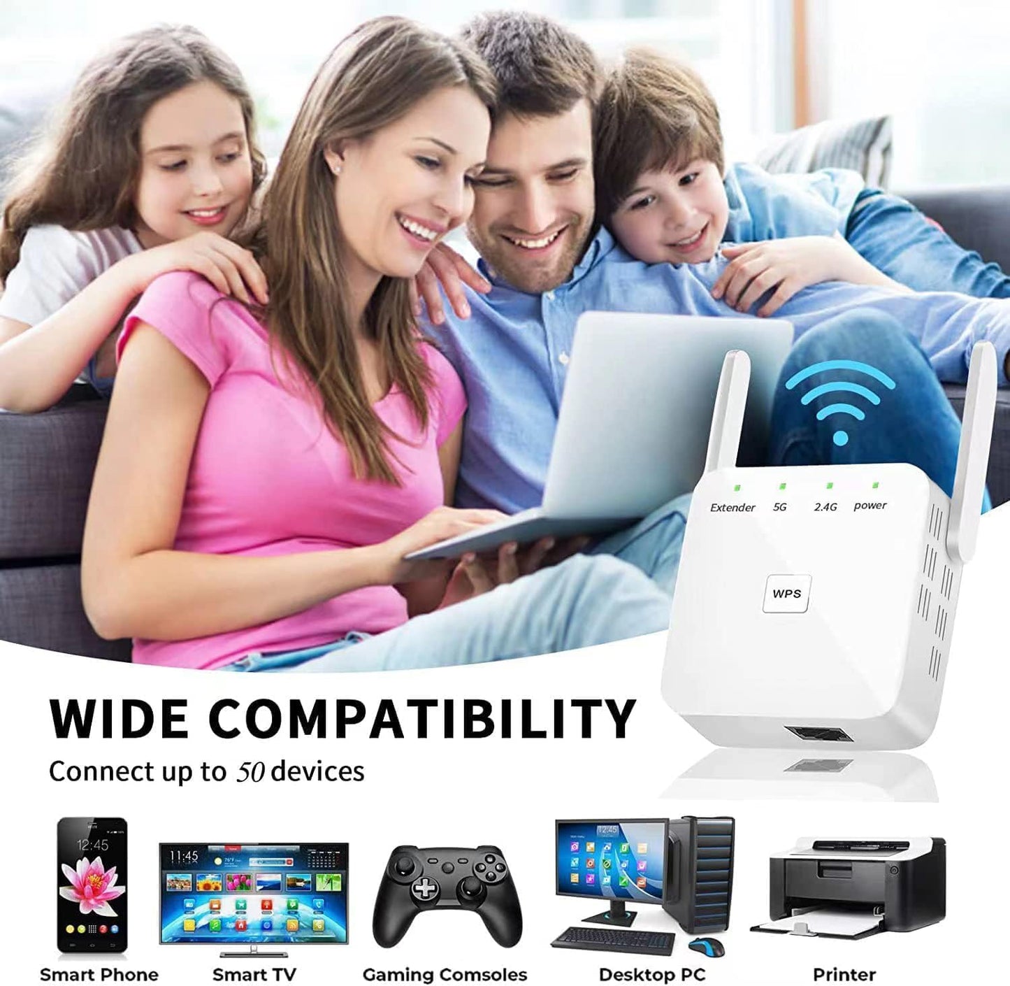 2025 Faster WiFi Extender, WiFi Repeater, Covers Up to 10000 Sq.ft and 80 Devices, Internet Booster - with Ethernet Port, Quick Setup, Home Wireless Signal Booster
