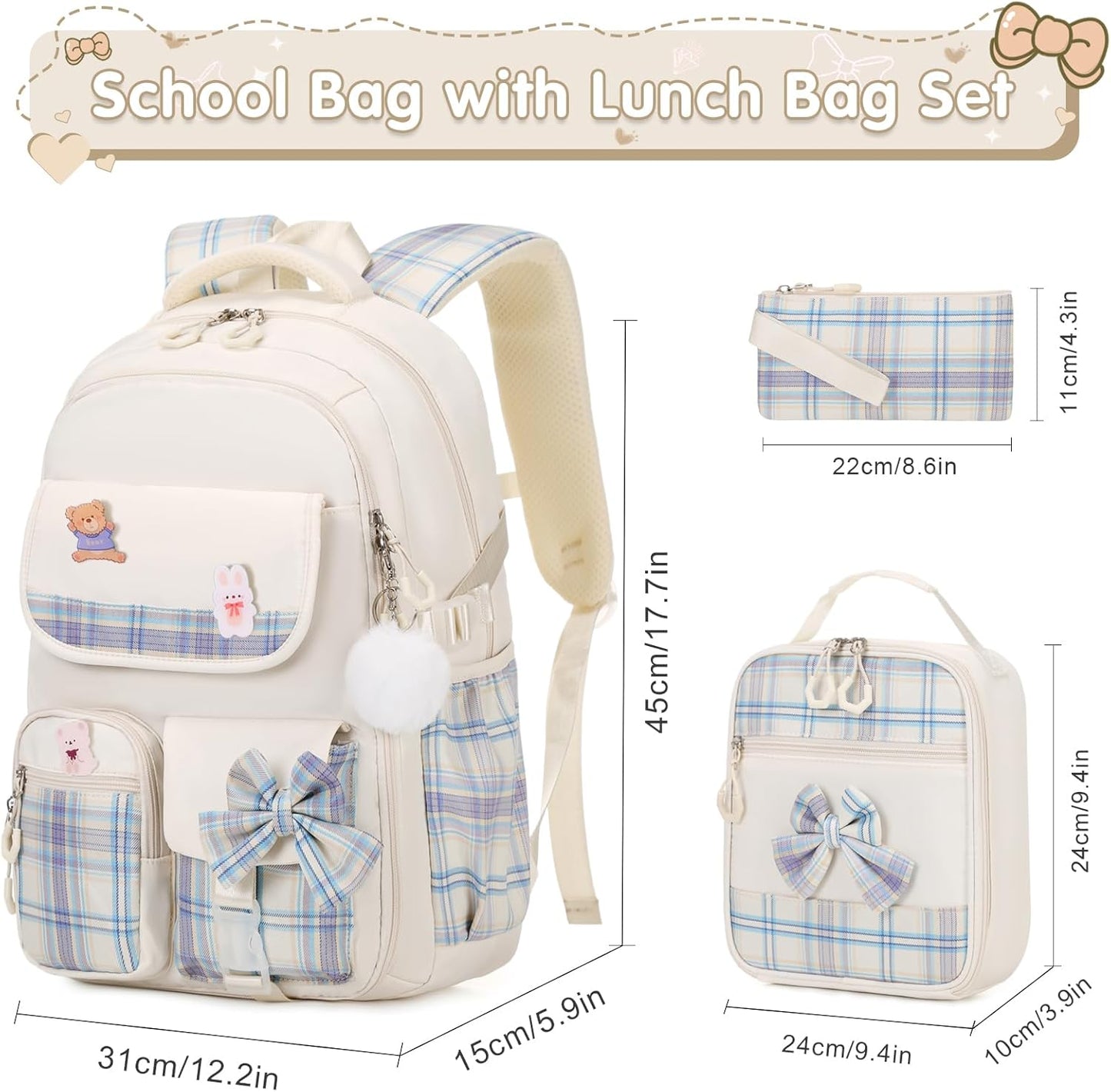 ACESAK Girls Backpack - 3PCS Backpack for Girls Cute School Backpacks for Girls Kindergarten