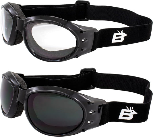 Birdz Eyewear Eagle Red Baron Motorcycle & Airsoft Goggles Clear and Super Dark Lenses for All-Weather, ATV, Biker, Extreme Sports, and Dust Protection