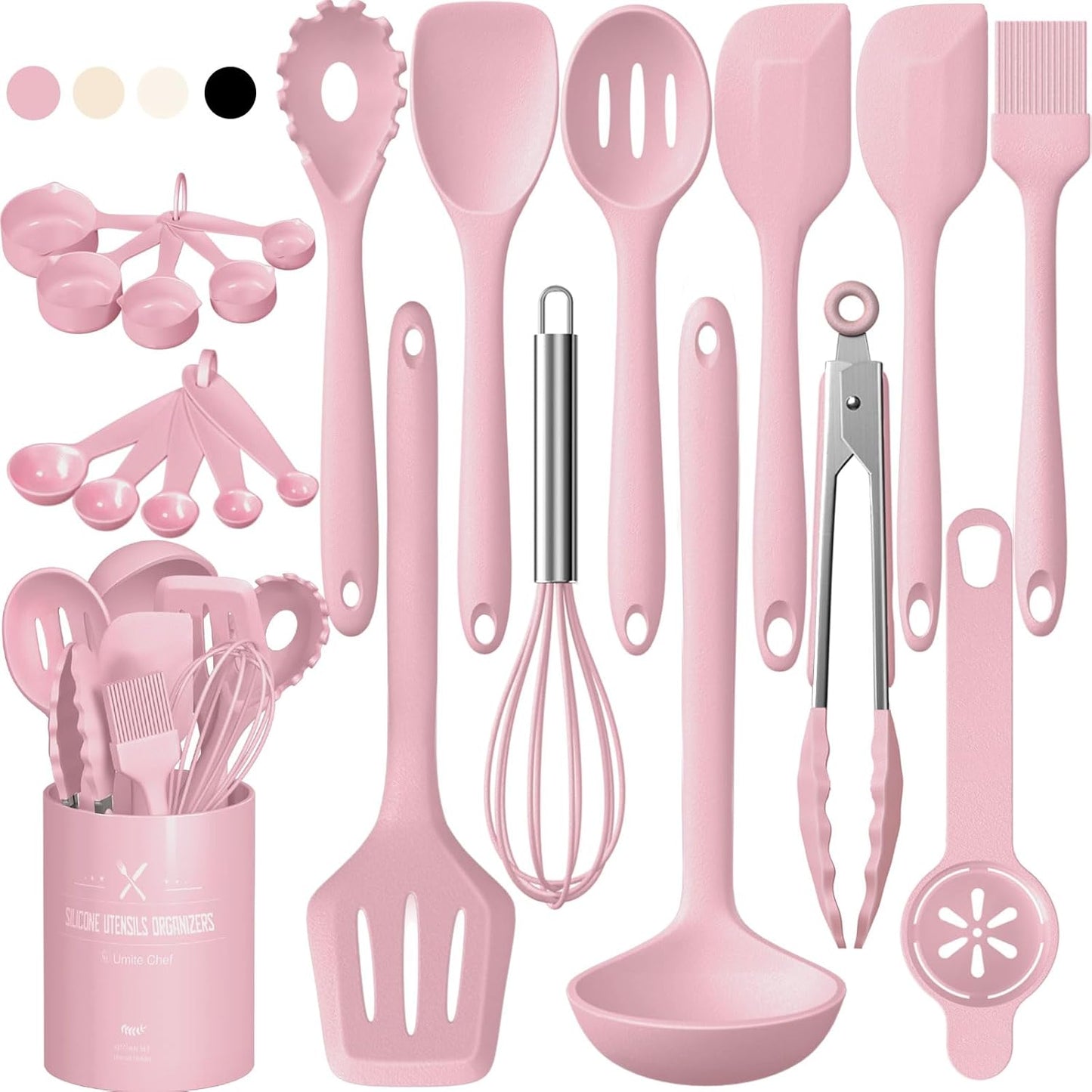 Silicone Kitchen Cooking Utensils Set, Umite Chef 22Pcs Heat Resistant Kitchen Utensils, Spatula, Spoon, Whisk, Dishwasher Safe Kitchen Utensil Gadgets Tools Set for Nonstick Cookware(Khaki)
