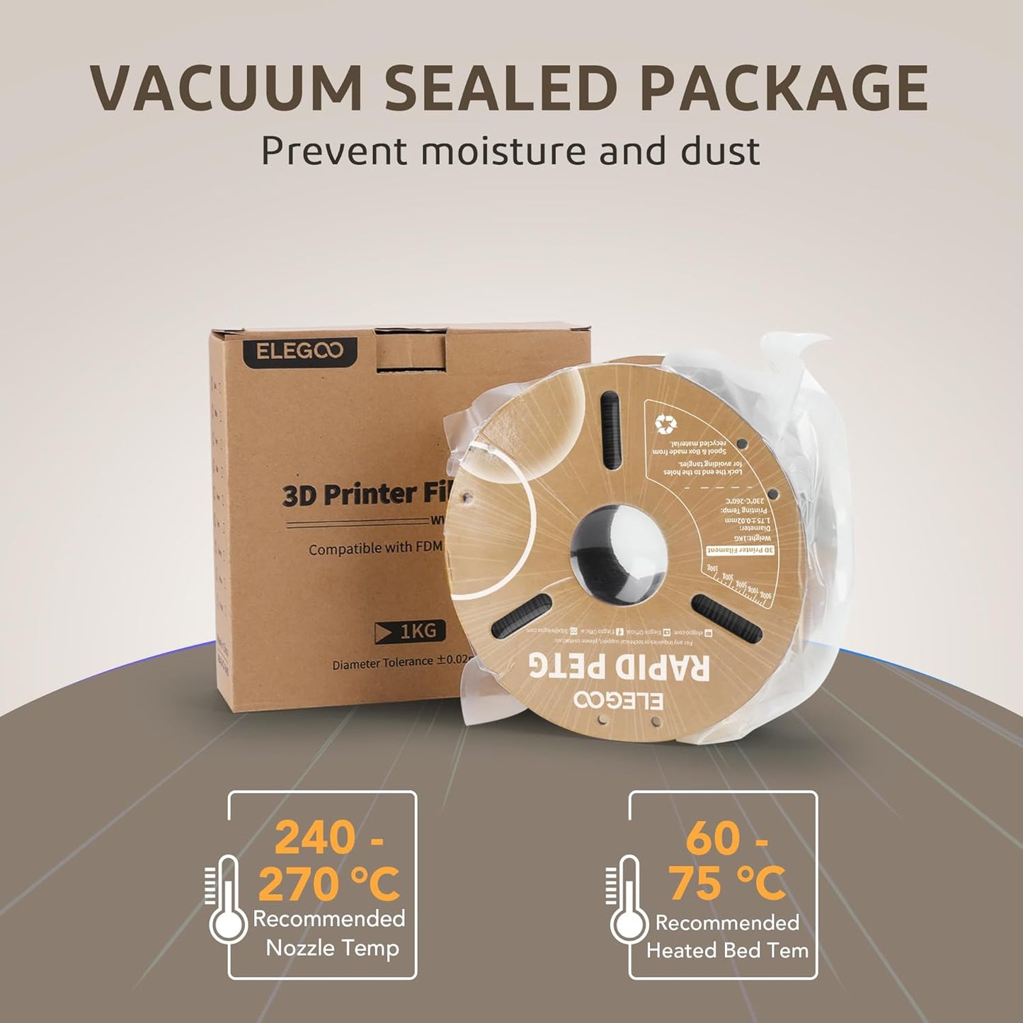 ELEGOO Rapid PETG Filament 1.75mm Black 1KG, 3D Printer Filament Max 600 mm/s High Speed Printing, Dimensional Accuracy +/- 0.02 mm Fit Most FDM Printer 1kg Cardboard Spool