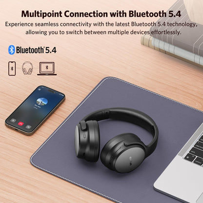 EarFun Tune Pro Active Noise Canceling Headphones, Wireless Bluetooth 5.4 Headphones with 5 Mics, 120H Playtime, Hi-Res Audio, Multipoint Connection, Custom EQ via App, Comfortable Fit