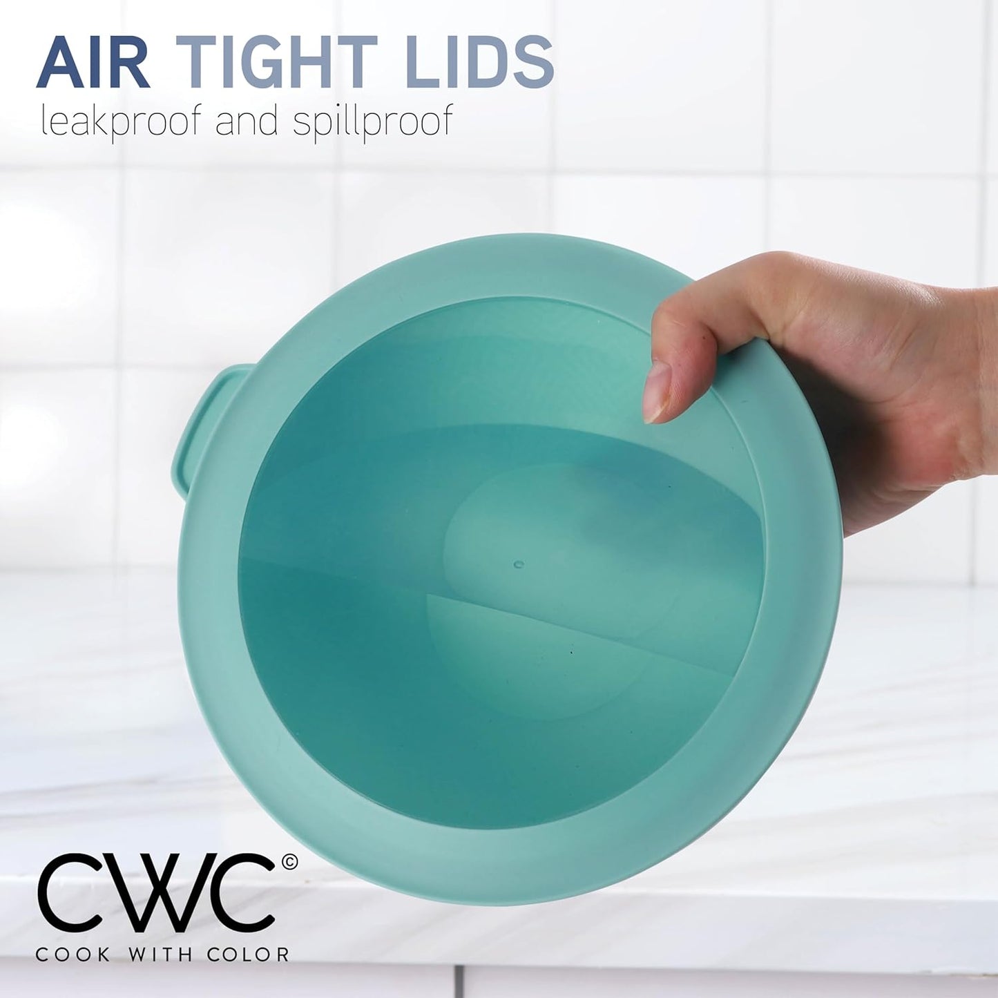 COOK WITH COLOR Mixing Bowls with TPR Lids - 12 Piece Plastic Nesting Bowls Set Includes 6 Prep Bowls and 6 Lids, Microwave Safe Mixing Bowl Set (Mint)