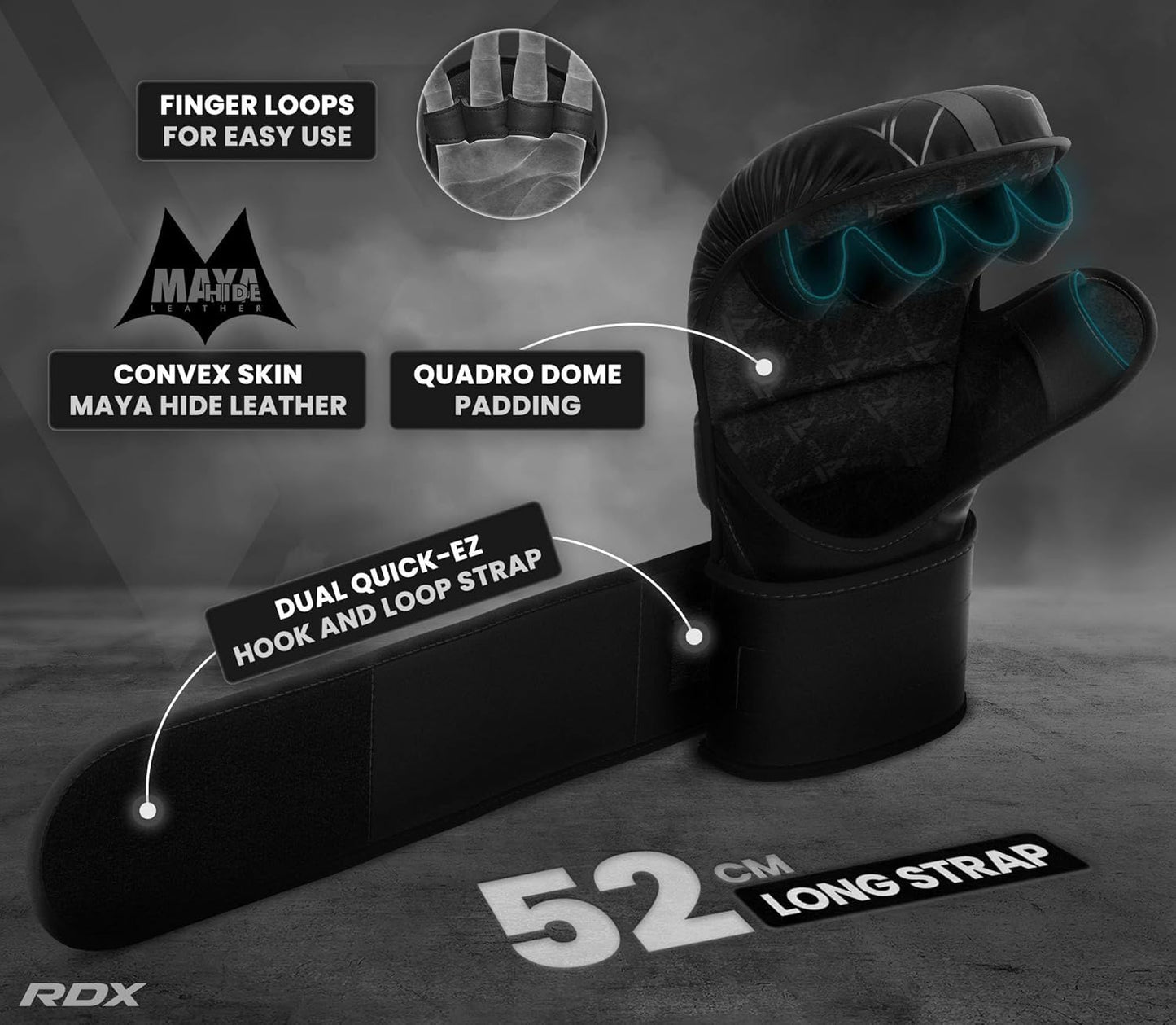 RDX MMA Gloves Sparring Grappling, Hybrid Open Palm Martial Arts Mitts Men Women, Maya Hide Leather Wrist Support, Cage Fighting Combat Sports, Muay Thai Training, Punching Bag and Kickboxing