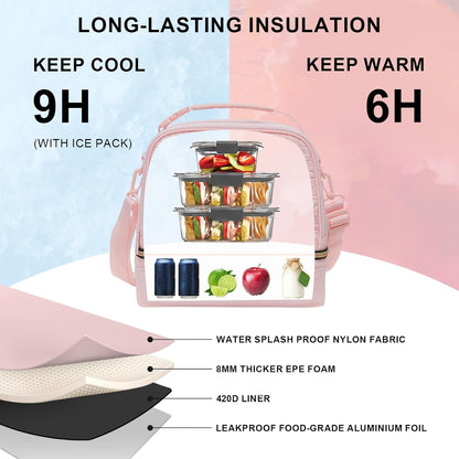 Everfun Womens Lunch Box Two Compartments Insulated Lunch Tote Bag Large Leakproof Soft Cooler for Work Picnic Travel, Black