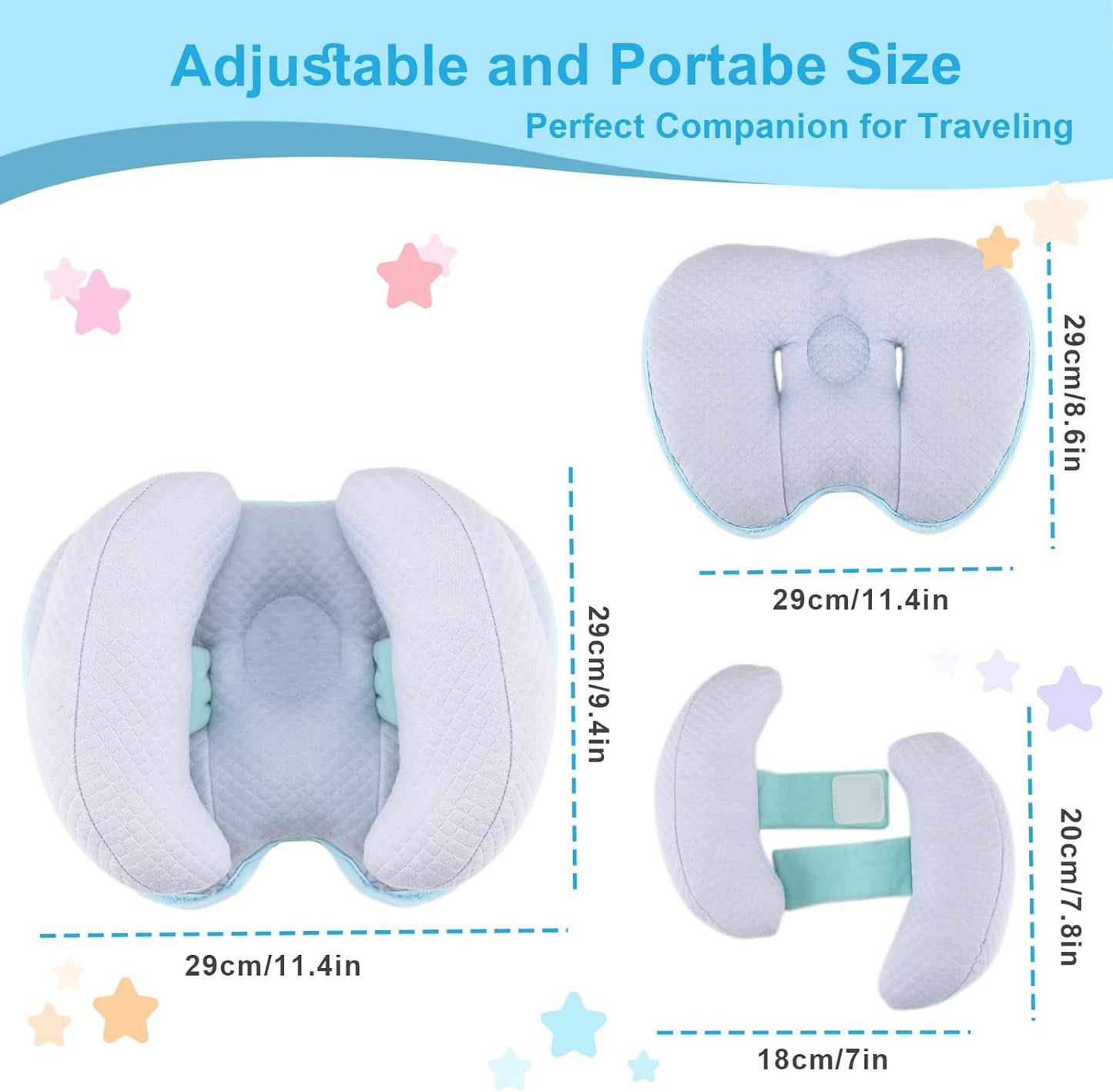 KAKIBLIN 2 in 1 Baby Head Pillow with Banana Neck Pillow for 3 Months to 8 Months Baby Travel Pillow for Stroller or Bed