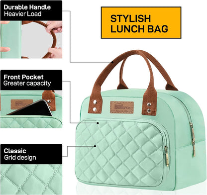 HOMESPON Lunch Bag for Woman Man Adults with Front Pocket Insulated Lunch Tote Lunch Box Container for Work Picnic or Travel(Black)