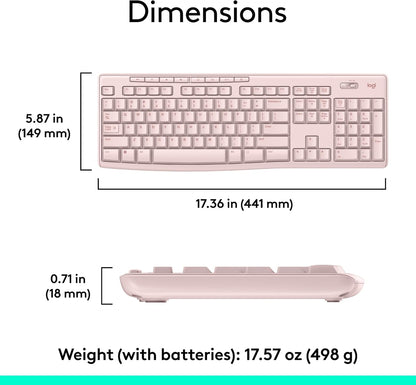 Logitech MK270 Wireless Keyboard and Mouse Combo for Windows, 2.4 GHz Wireless, Compact Mouse, 8 Multimedia and Shortcut Keys, 2-Year Battery Life, for PC, Laptop - Rose