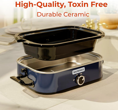 4-Quart Manual Slow Cooker, Warm Setting, Dishwasher Safe Crock, Blue