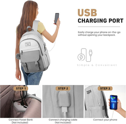 WINDARS School Backpack for Teen Girls, Cute College Backpacks for Women Students Aesthetic Bookbag Large 15.6 Inch Laptop Bag Middle School Travel Back Pack (Khaki Beige)