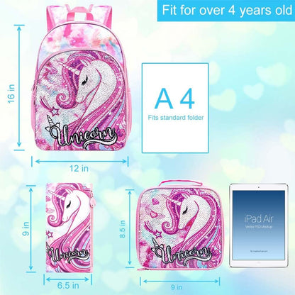 3pcs Backpack for Boys and Girls, 16” Kids Kindergarten Bookbag with Lunch Box, Cute Elementary Backpacks for Boy Girl
