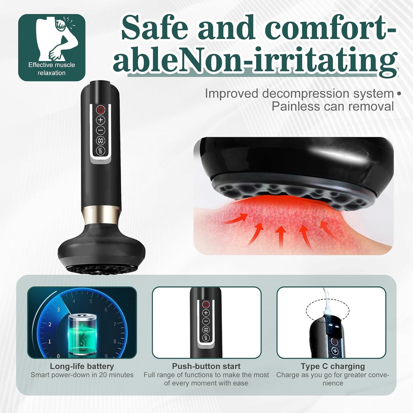 Cellulite Massager Body Sculpting Handheld Cellulite Massager-Cupping Kit with 12 Suction Modes for Arms, Legs, Back Used at Home (Black)