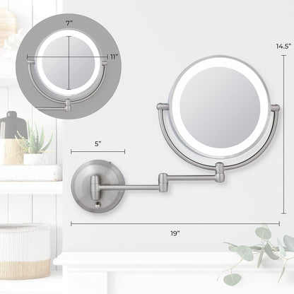 Zadro LED Wall Mount Makeup Mirror with Magnification, 360° Rotation, 48 cm Extension (37cm x 28cm | 5X/1X | Satin Nickel)