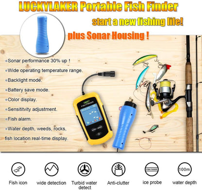 LUCKYLAKER Ice Portable Fishing Fish Finder Wired Handheld Fishing Finders Kayak Sonar Sensor Fish Finder Transducer Depth Finder LCD Monitor for Boat Canoe