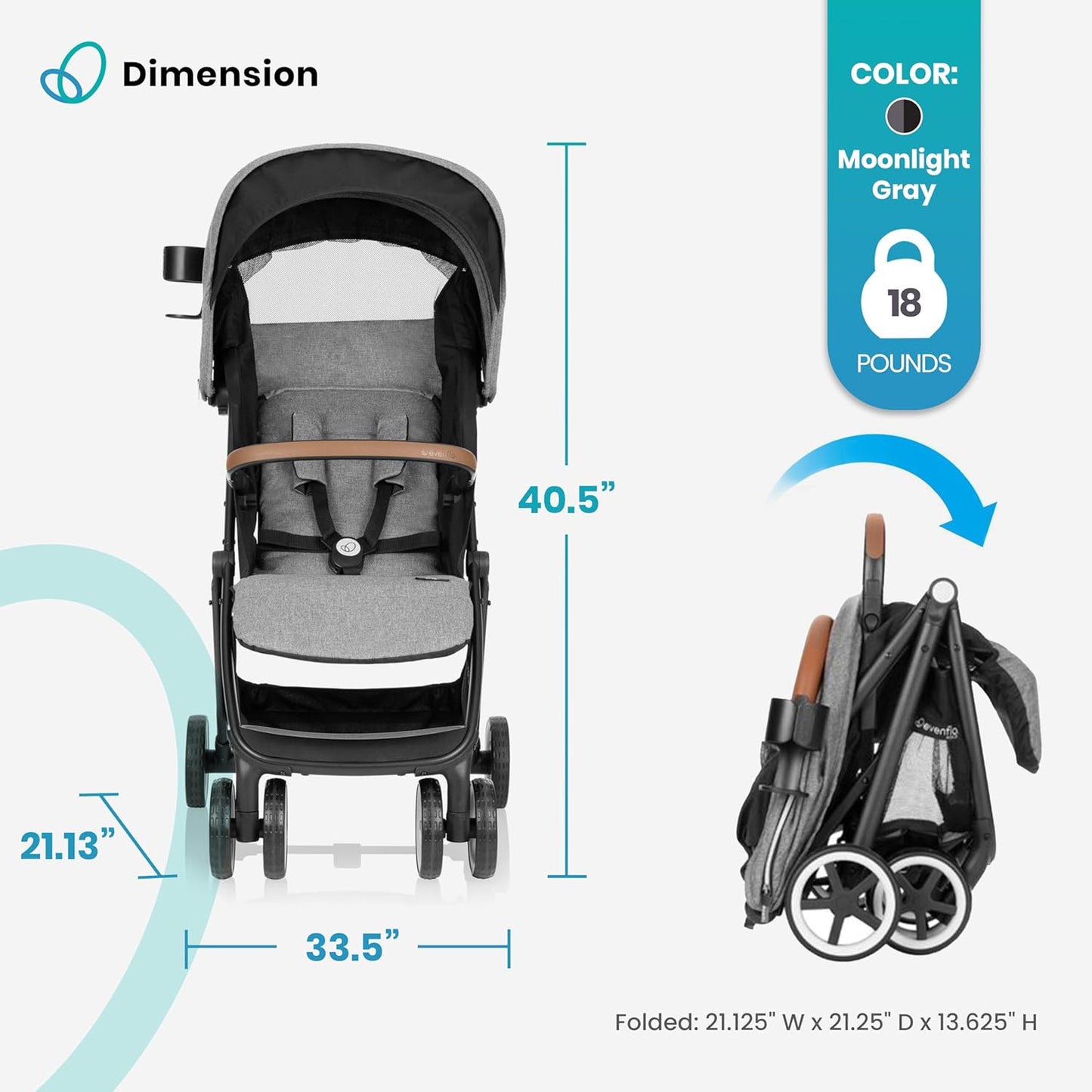 Evenflo Gold Otto Self-Folding Lightweight Travel Stroller (Moonstone Gray)