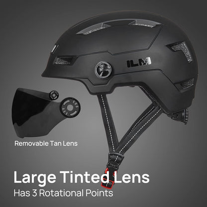 ILM Adult Bike Helmet with USB Rechargeable LED Front and Back Light Mountain&Road Bicycle Helmets for Men Women Removable Goggle Cycling Helmet for Commuter Urban Scooter