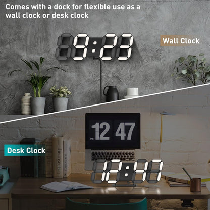 EDUP HOME 3D LED Wall Clock Desk Alarm Clock 7 Colors 9.7" with Remote Control, Digital Alarm Clock Adjustable Brightness Timer 12/24 Hr Time/Date/Temperature for Kid Bedroom/Kitchen/Office