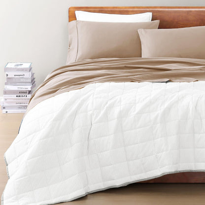 Lane Linen 100% Organic Cotton Queen Sheet Set, 4-Piece Percale Bed Sheets for Queen Bed - Soft, Breathable, Hypoallergenic, Deep Pocket Fits Mattress Up to 15" Deep, Hotel Quality Sheets - White