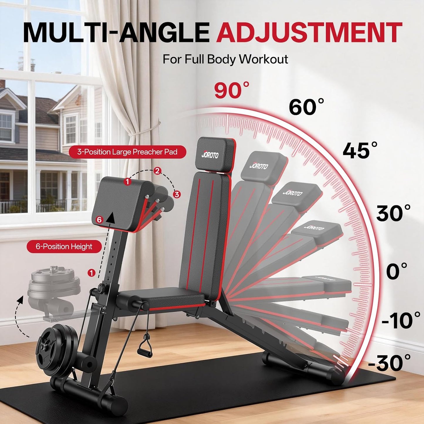 JOROTO Adjustable Weight Bench, Foldable Workout Bench 1000LBS Home Gym
