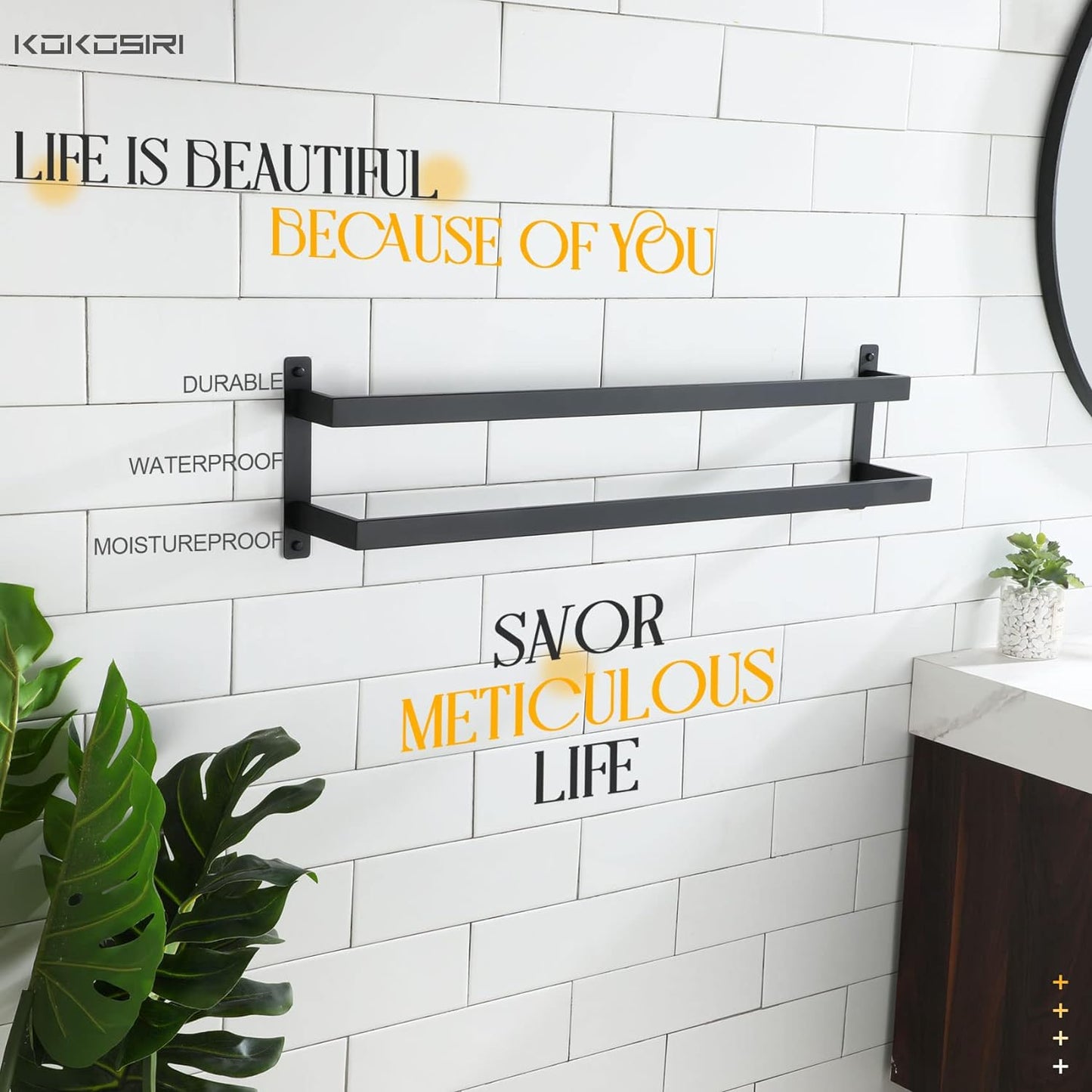 KOKOSIRI Towel Bars Black Bath Towel Holders 20 Inches Bathroom 2-Tiers Ladder Towel Rails Wall Mounted Towels Shelves Rack Stainless Steel, B5008BK-L20