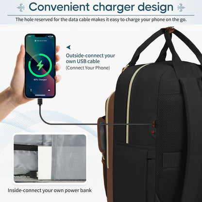 RAINSMORE Laptop Backpack 15.6 Inch for Women Large Travel Backpack with USB Charging Port Water Resistant