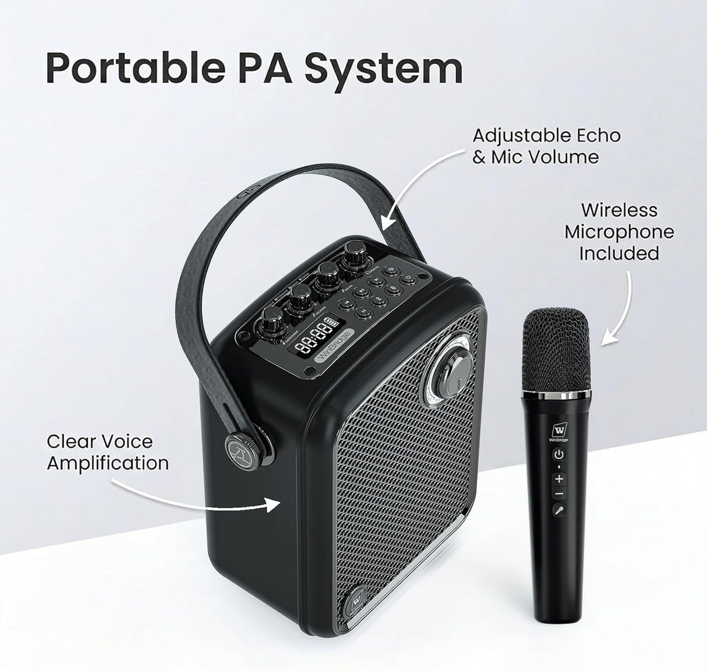 70W Voice Amplifier with UHF Wireless Handheld Microphone & Bluetooth 5.3
