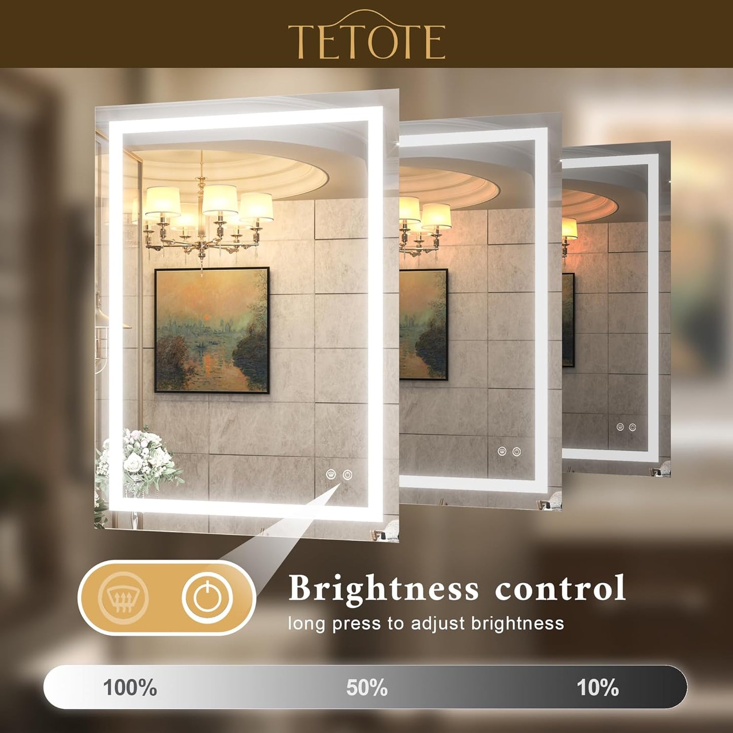 TETOTE 36 x 28 Bathroom LED Mirror Bedroom LED Mirror Fashion Style Vanity Makeup Mirror Dimmable Anti-Fog Wall Mounted Birthday Gift Housewarming Gift Wedding Gift