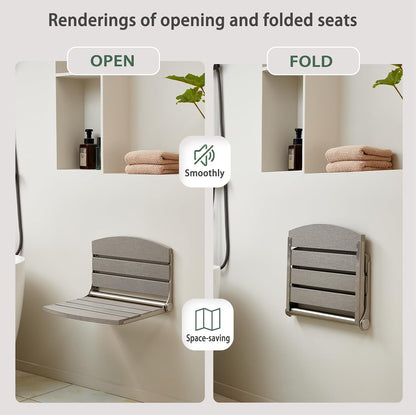 17.5" Folding Shower Seat Wall Mounted,Foldable Shower Bench,Fold Down Shower Seat,Folding Shower Seat Bench,Wall Mount Shower Seat Bench Chair (Grey) | save space