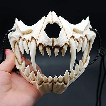 Japanese Halloween Mask, Resin Mask Half Face Tiger Cosplay Mask Skull Scary Mask Cosplay Decorative Mask for Adults